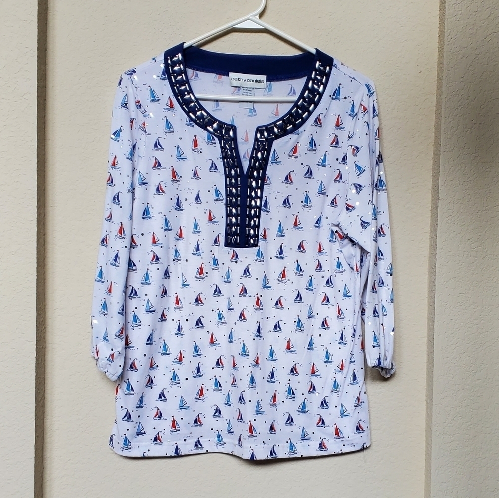 Cathy Daniels 3/4 Sleeve Top.  Size M